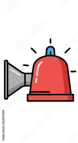 Red Alarm Siren with Blue Light Flashing, Warning Signal Icon