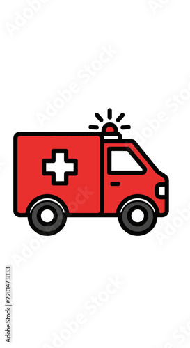 Red Ambulance Icon with Medical Cross Symbol and Flashing Lights - Emergency Medical Service Vehicle