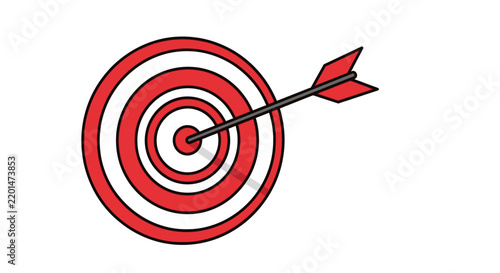 Red and White Circular Target with Arrow Hitting Bullseye - Success, Accuracy, Goal Achievement