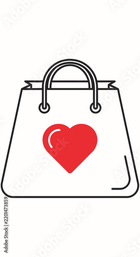 Red Heart Shopping Bag Icon - Love for Shopping, Gift, Sale, or Valentine's Day Concept