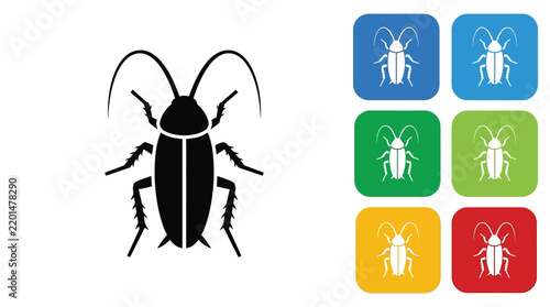 Cockroach vector icon set displayed in multiple vibrant colors on a clean white background flat design