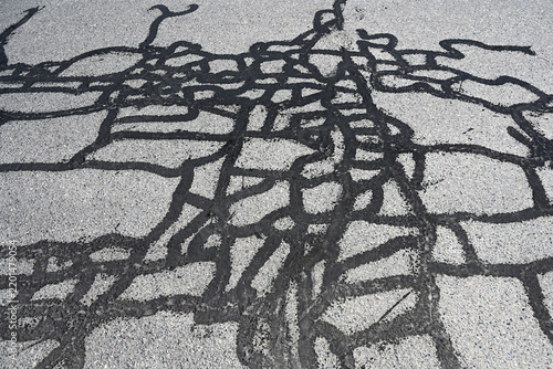 Asphalt Crack Sealing on the road.