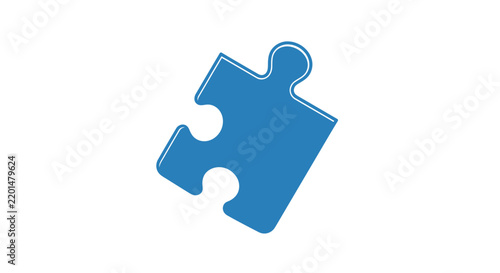 Single blue puzzle piece on white background, symbolizing connection, solution, and strategy