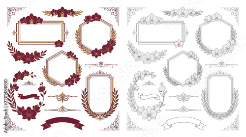 Orchid Floral Frames and Borders - Decorative Vector Elements