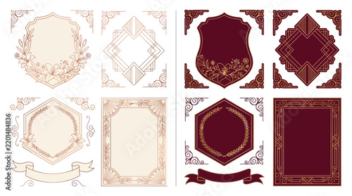 Art Deco Frames and Borders Collection, Elegant Vintage Design Elements