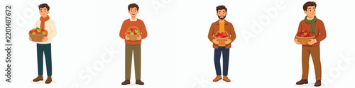 Bild auf Leinwand Vector of a man carrying a basket of apples