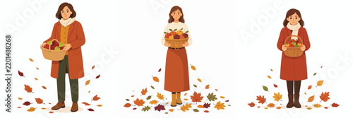 Bild auf Leinwand Vector of a woman carrying a basket of apples