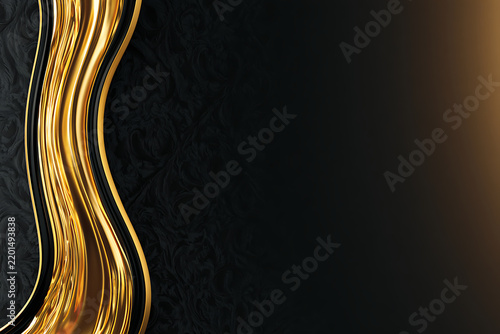 Golden wavy lines and black floral ornament create a dramatic elegant background texture