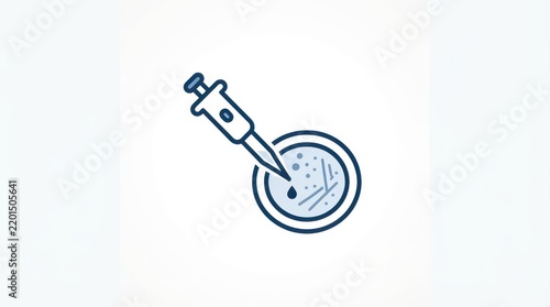 A simple icon showing a pipette and a petri dish representing medical laboratory research and testin