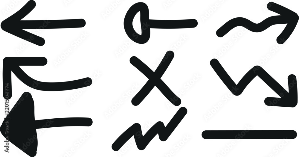 Fototapeta premium Set of hand drawn doodle arrows and abstract shapes on a white background