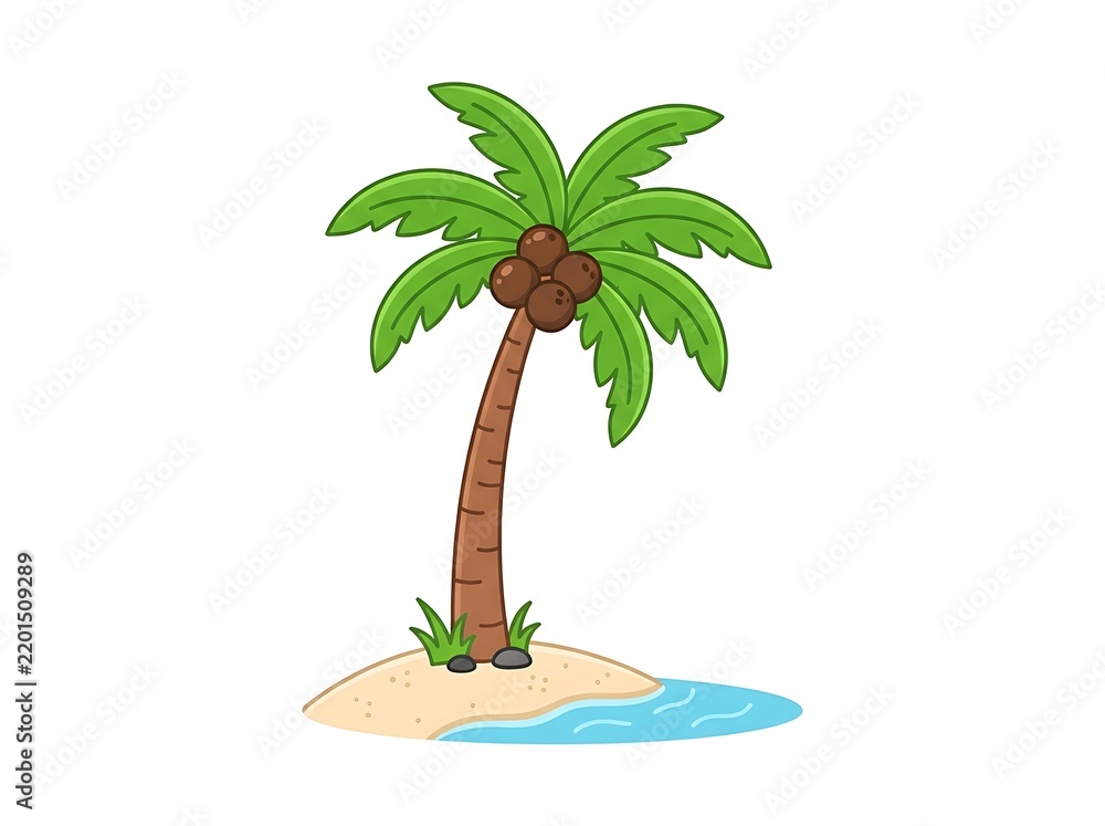 Obraz premium Tropical palm tree on island shoreline with ocean water