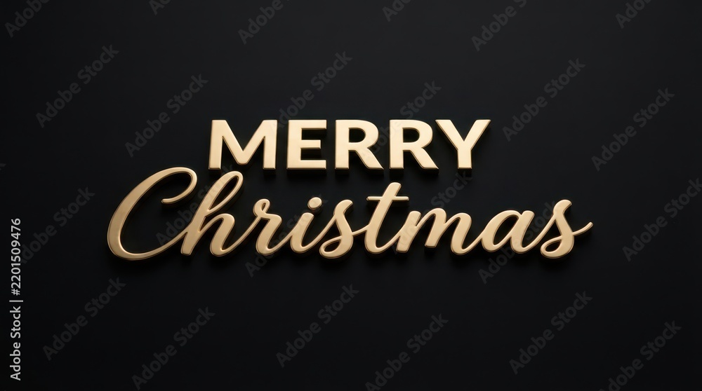 Obraz premium Merry Christmas Gold 3D Merry Christmas typography on black background for elegant holiday greetings and professional seasonal event branding