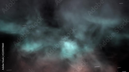 Swirling nebula cloud reacting to streaks from edges in dark void, forming bright central patches