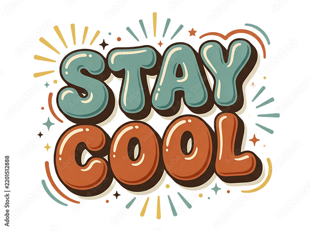 Fototapeta premium Retro bubble typography with the phrase Stay Cool isolated on a transparent background