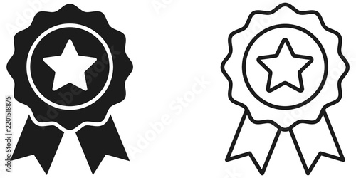 Award ribbon badge with star icon feature on isolated clear base layer.