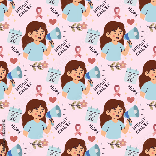 Pink Repeating Seamless Pattern Breast Cancer Awareness. Breast Cancer Awareness Month Template