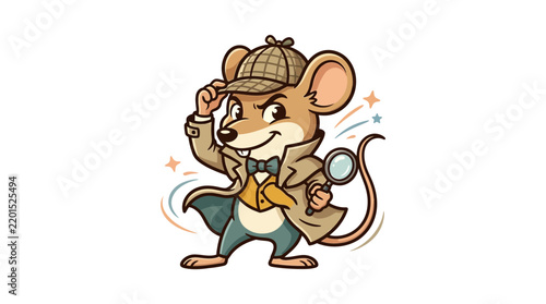 Cartoon mouse detective character wearing a hat and trench coat.
