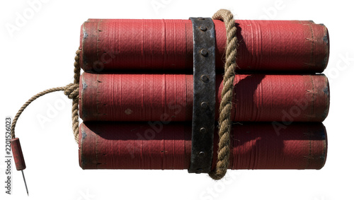 Fotografie Dynamite sticks bound with rope and metal band, isolated on transparent backgrou