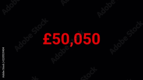 Pound sterling currency counter number from 0 to 90000 on black background, Counter for Finance, Banking, Investment, Banking, App UI and Dashboard.
