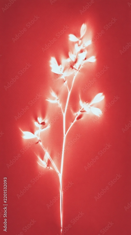 Obraz premium Glowing white plant silhouette on red background, perfect for mobile wallpaper.