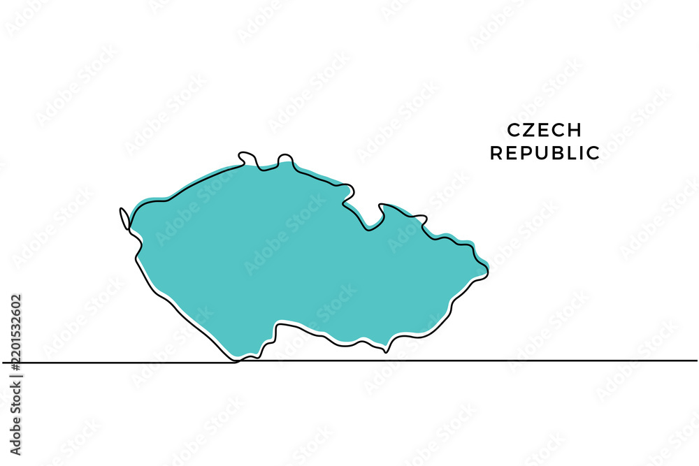 Obraz premium Continuous line illustration of the map of Czech Republic. Map concept for education, travel, infographics, science, and web presentations. Simple line map isolated on a transparent background. 