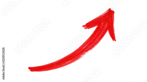фотографія Red hand painted arrow curving up isolated on transparent background