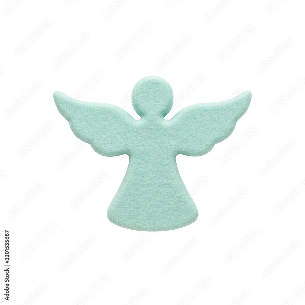 Obraz premium Mint green angel silhouette with soft felt texture isolated on black background, capturing a peaceful celestial mood for Christmas holiday decoration and spiritual memorial card design.