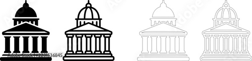 Courthouse and Capitol building icons. Solid and outline style set