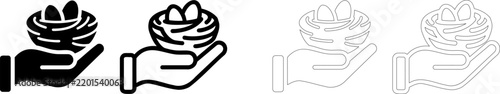 Nest egg savings icon set. Financial security and retirement plan