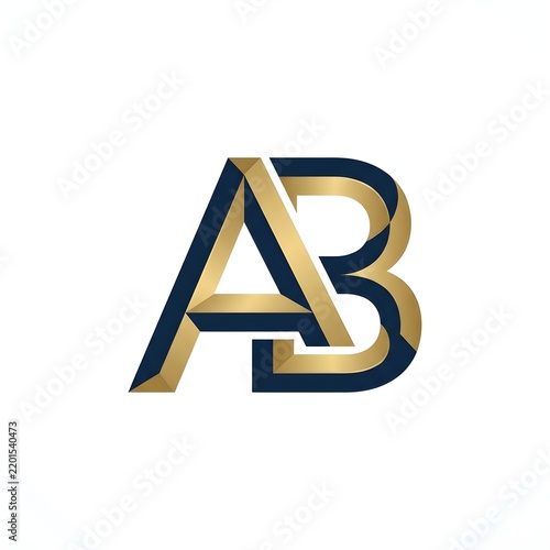 AB letters monogram logo design in gold and dark blue