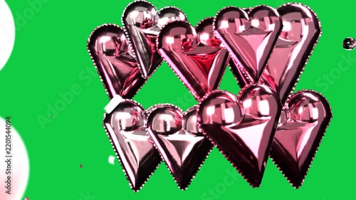 Pink hearts appearing, clustering, splitting into two columns, showing highlights on transparent bg