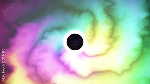 Loop Cosmic Rainbow Quasar with Vibrant Glowing Nebula and Black Hole Animation. Futuristic Sci-Fi Black Hole with Multi-Color Stellar Corona and Nebula Loop