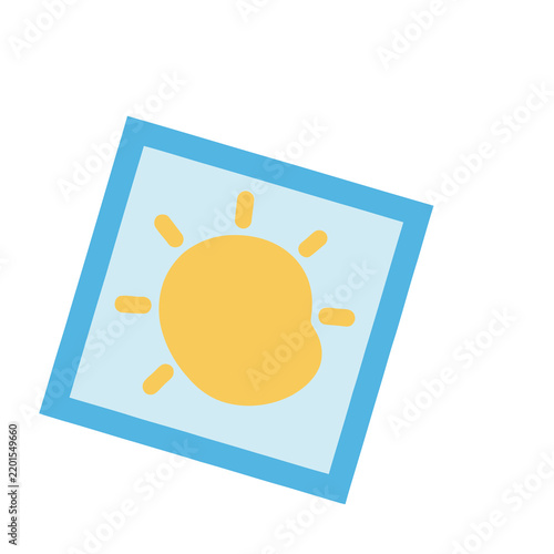 Yellow sun icon on light blue square with blue border