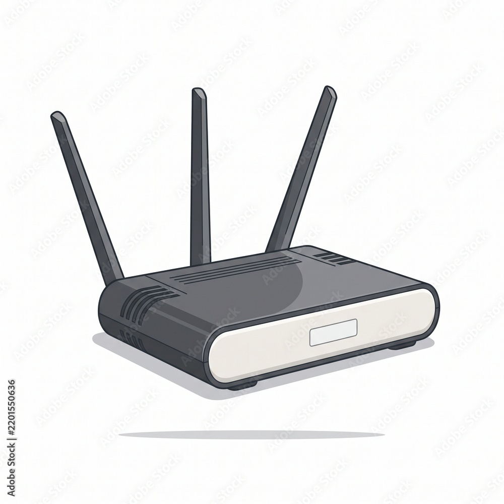 Fototapeta premium Vector illustration of a modern wireless internet router with three antennas isolated on white background
