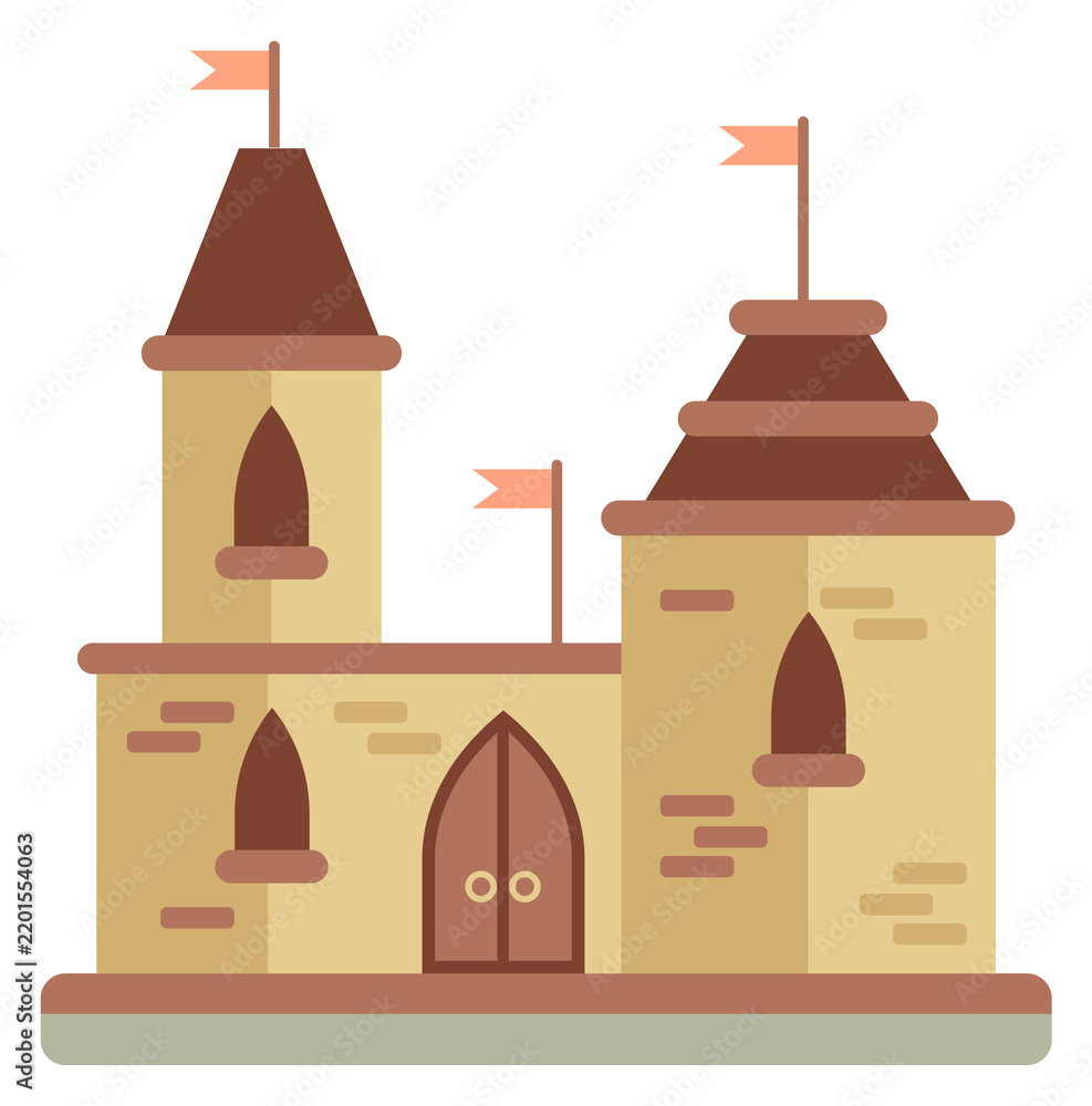 Obraz premium Old castle flat icon. Fairytale stone towers
