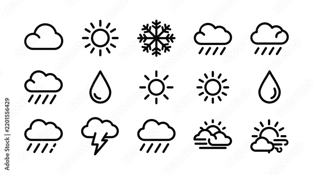 Obraz premium Weather icon set featuring meteorological symbols for forecast