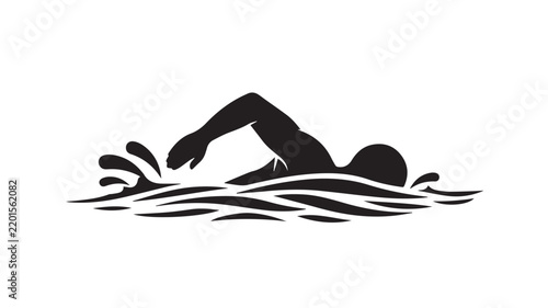 Silhouetted swimmer in mid-stroke, depicting the dynamic action and flow of competitive swimming or recreational water activity.