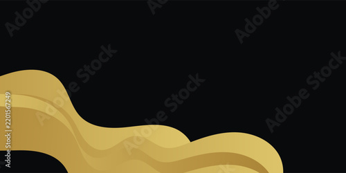 Luxury gold wave pattern on dark black background. Elegant smooth dynamic liquid flow vector design for premium corporate banners, covers, and business art.