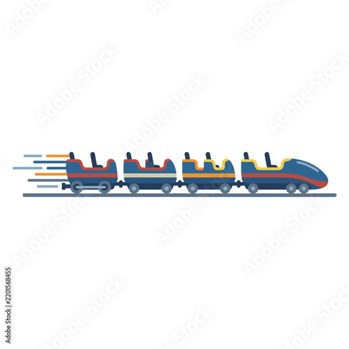 Rollercoaster train moving fast on tracks vector illustration