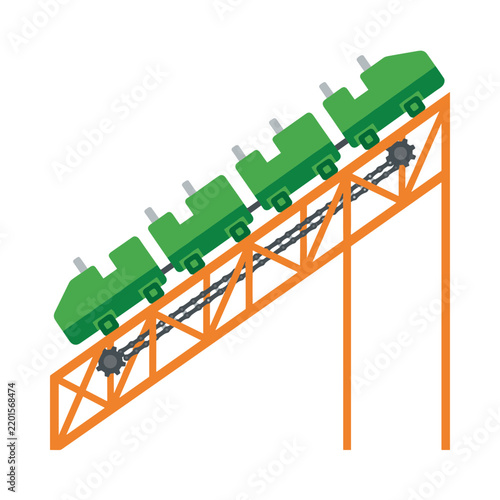 Rollercoaster car climbing steep orange track vector illustration