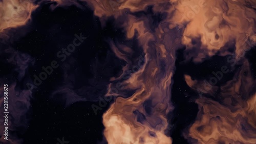 Abstract amber cosmic nebula clouds swirling in deep starry space seamless loop animation