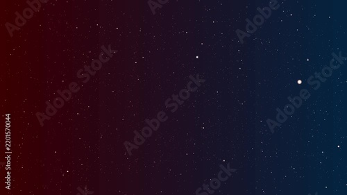 stars étoilées blanches venant vers le spectateur de façon très rapide et désordonnées sur fond nuancé de teintes rouge et bleue