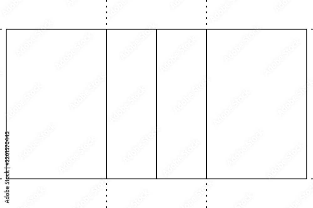 Fototapeta premium Simple top view volleyball court diagram showing the playing area, center line, attack lines, and boundary markings. Clean black outline isolated on white, suitable for sports graphics, coaching