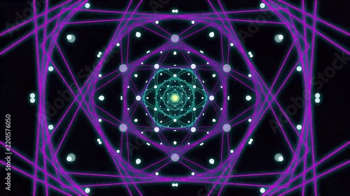 Abstract purple glowing geometric tunnel motion background