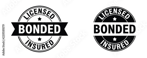 Licensed bonded insured badge and seal design representing professional certification, business authorization, insurance coverage, contractor credentials, compliance, and reliable services