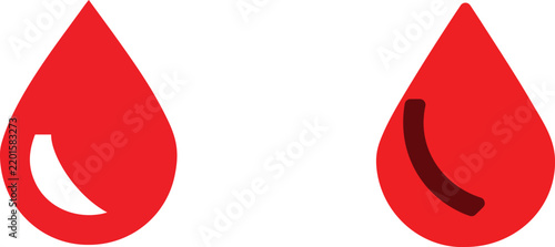 Red blood drop icons set with liquid fluid design elements for medical laboratory testing or donation graphics concept.
