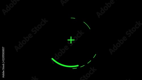 Green glowing circular crosshair target scanning on a black background creating a futuristic digital interface effect.