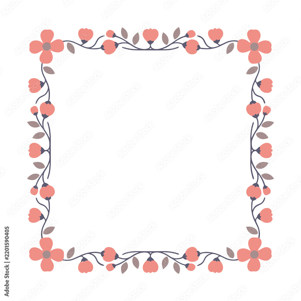Obraz premium Floral border with pink flowers and leaves