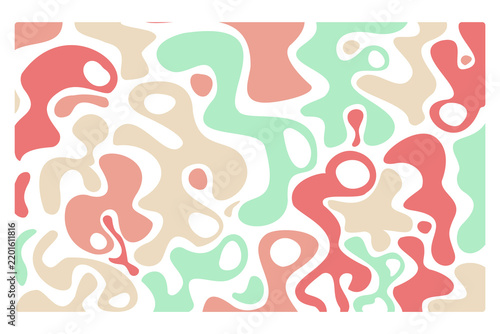 Retro Abstract Organic Blob Pattern in Pastel Coral, Mint, and Beige.