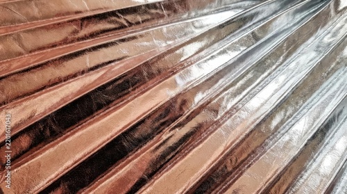 Rose gold metallic pleated fabric texture background.